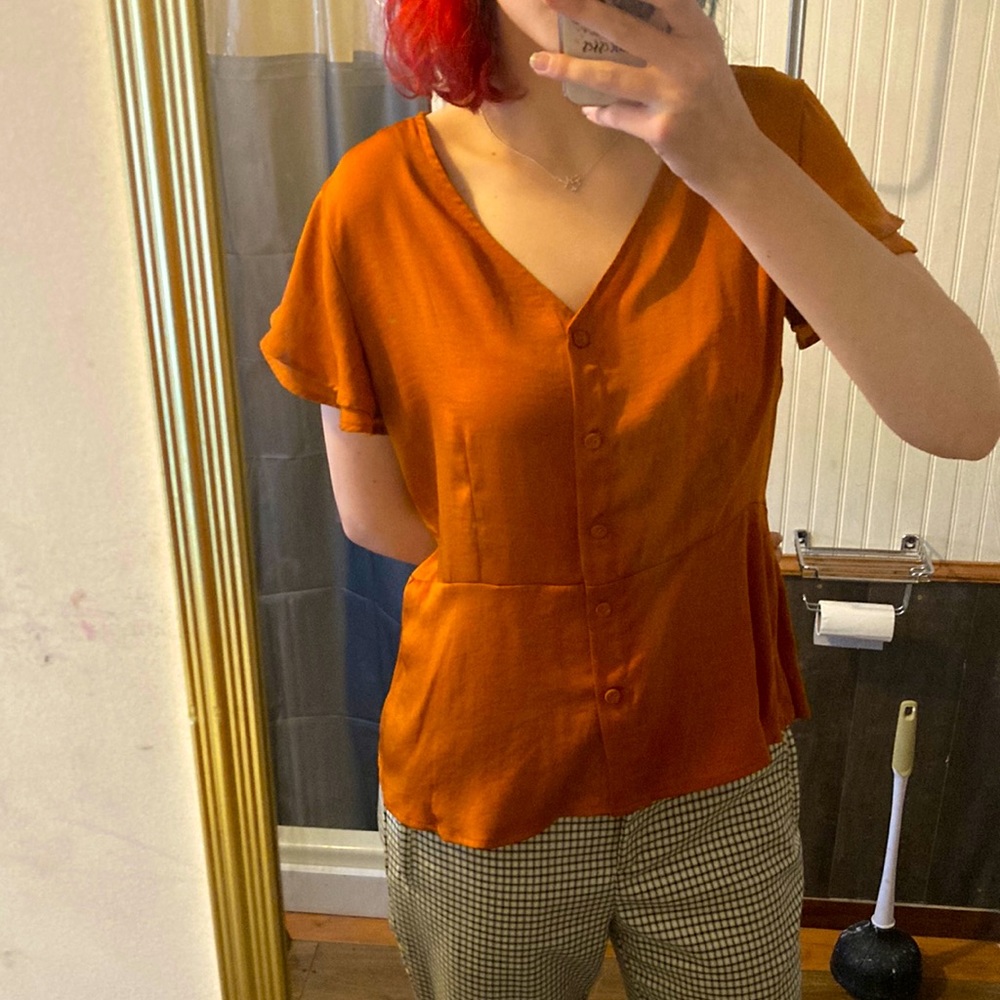 orange liz clairborne button up top